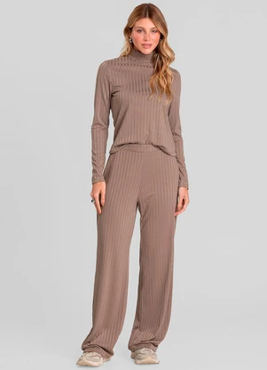 Dianna - Conjunto Feminino Blusa e Calça em Ribana Marrom - DIANNA