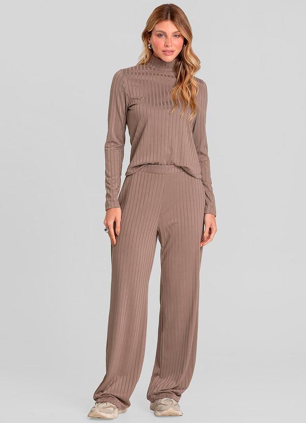 Dianna - Conjunto Feminino Blusa e Calça em Ribana Marrom