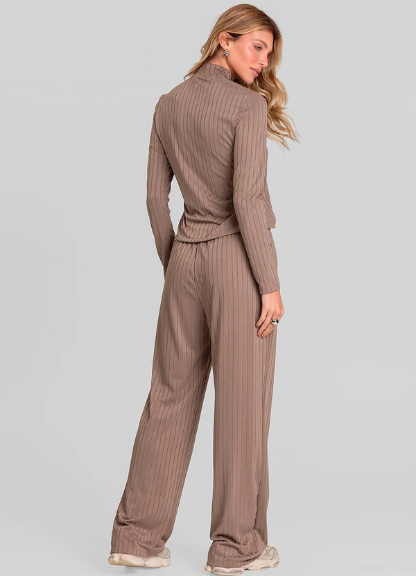 Dianna - Conjunto Feminino Blusa e Calça em Ribana Marrom 2