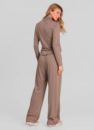 Dianna - Conjunto Feminino Blusa e Calça em Ribana Marrom - DIANNA