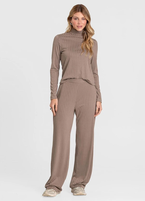 Dianna - Conjunto Feminino Blusa e Calça em Ribana Marrom