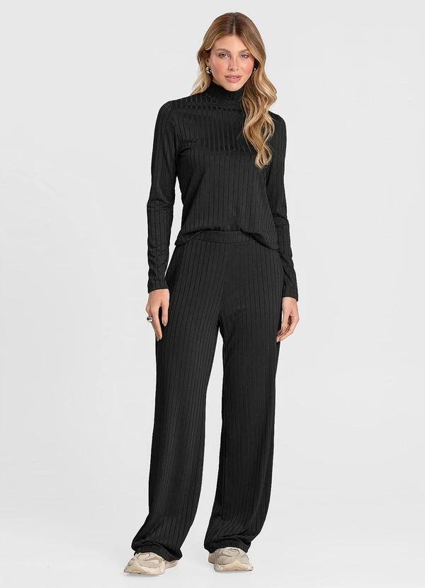 Dianna - Conjunto Feminino Blusa e Calça em Ribana Preto