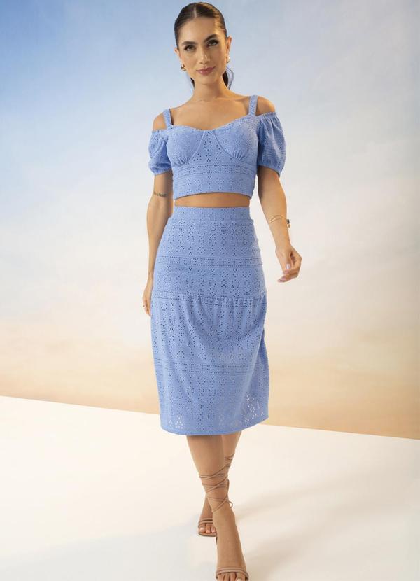 Cativa - Conjunto Feminino Blusa + Saia Midi Azul 2