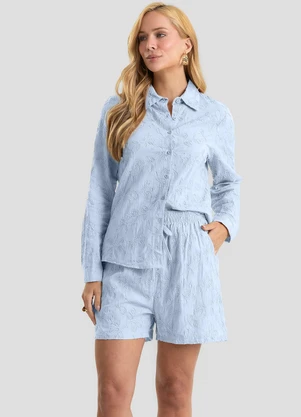 Dianna - Conjunto Feminino Bordado Camisa e Shorts Azul - DIANNA