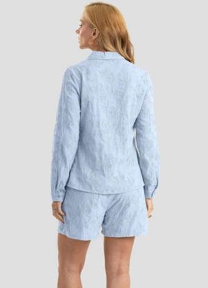 Dianna - Conjunto Feminino Bordado Camisa e Shorts Azul - DIANNA