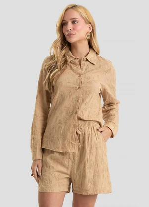 Dianna - Conjunto Feminino Bordado Camisa e Shorts Marrom - DIANNA