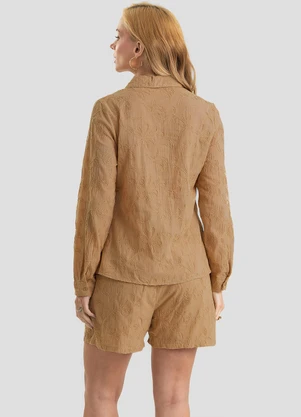 Dianna - Conjunto Feminino Bordado Camisa e Shorts Marrom - DIANNA