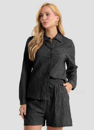 Dianna - Conjunto Feminino Bordado Camisa e Shorts Preto - DIANNA