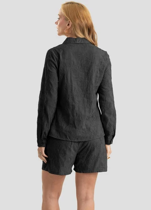 Dianna - Conjunto Feminino Bordado Camisa e Shorts Preto - DIANNA