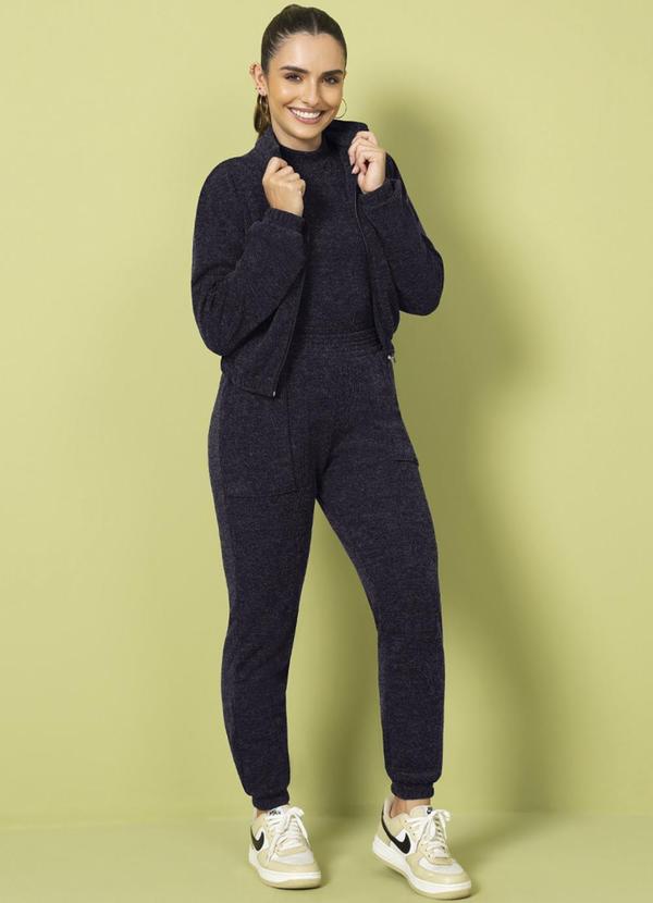 Cativa - Conjunto Feminino Calça e Jaqueta em Tricô Preto