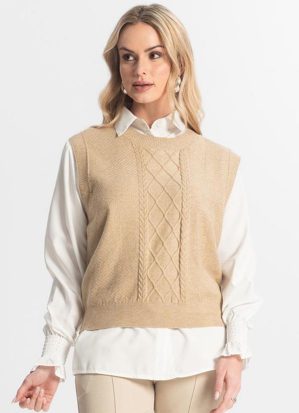Rovitex - Conjunto Feminino Camisa com Colete Epifani Bege