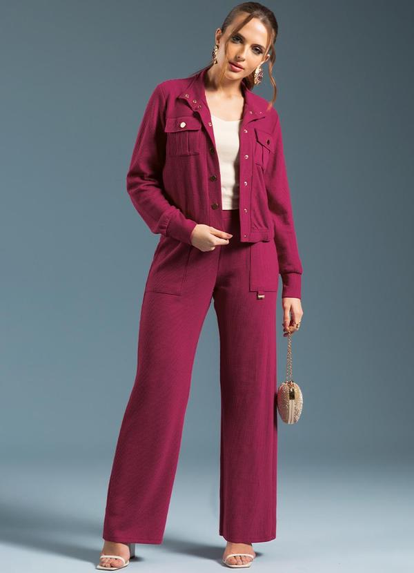 Gris - Conjunto Feminino Casaco + Calça Rosa