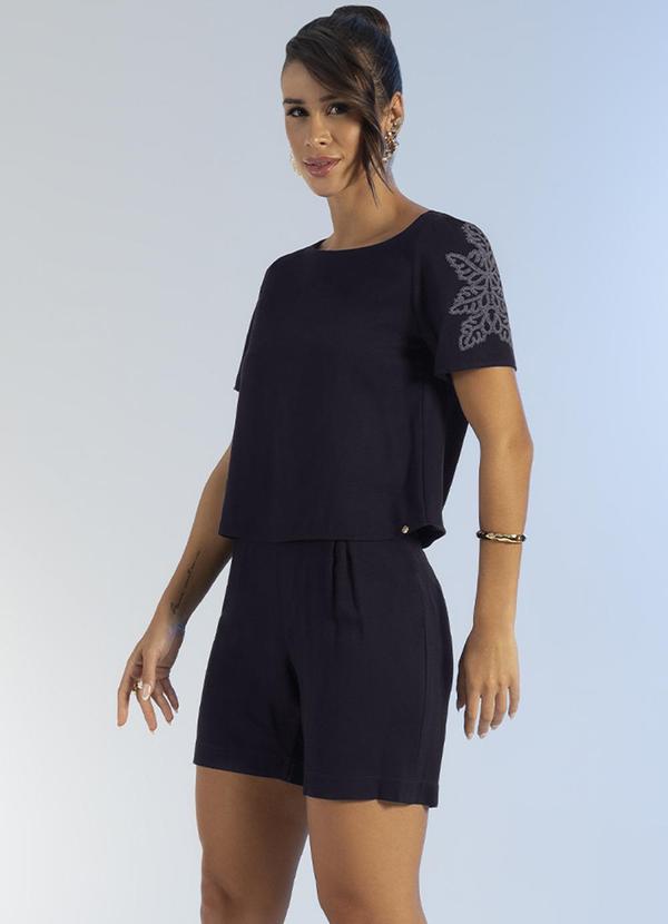 Gris - Conjunto Feminino Cofort com Bordado Preto