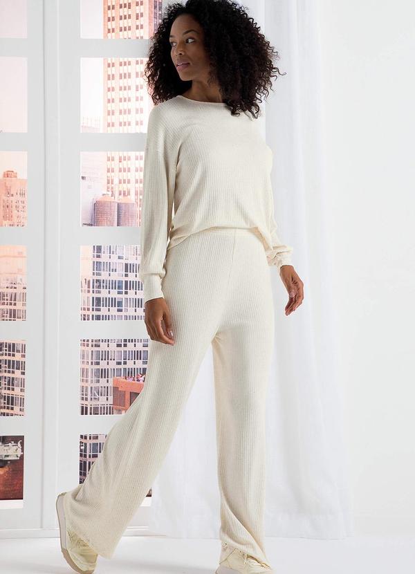 Marialícia - Conjunto Feminino Comfy Canelado Linho Bege