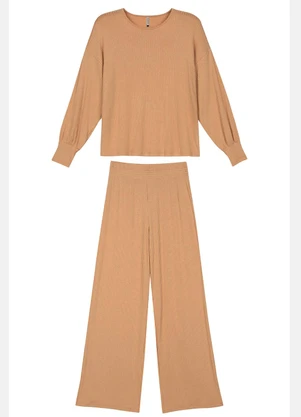 Marialícia - Conjunto Feminino Comfy Canelado Linho Laranja - MARIALÍCIA