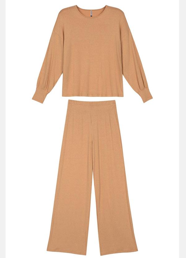 Marialícia - Conjunto Feminino Comfy Canelado Linho Laranja