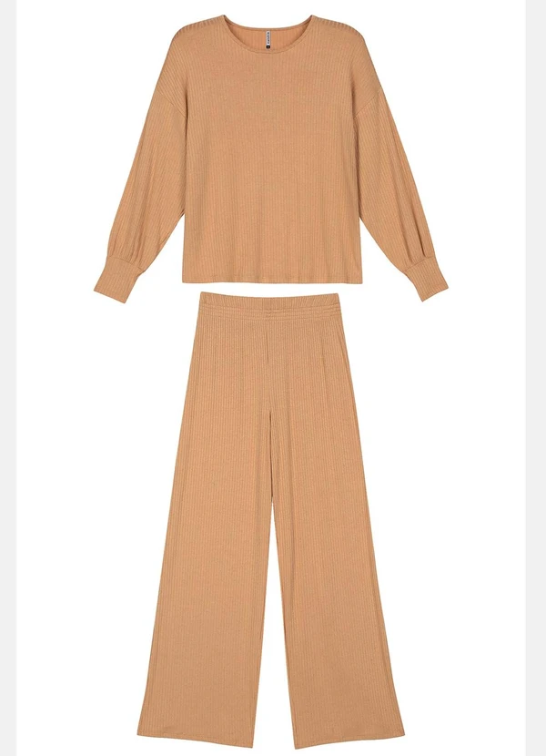Marialícia - Conjunto Feminino Comfy Canelado Linho Laranja