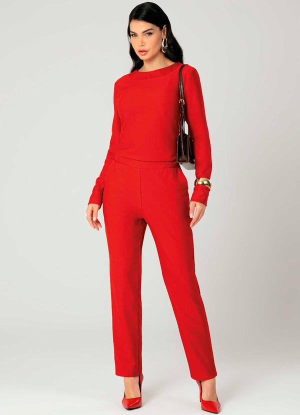 Gris - Conjunto Feminino de Manga Comprida Vermelho