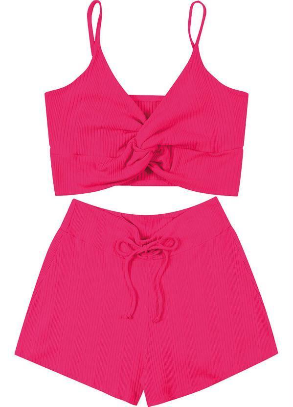 Bjoe - Conjunto Feminino em Canelado de Viscose Rosa