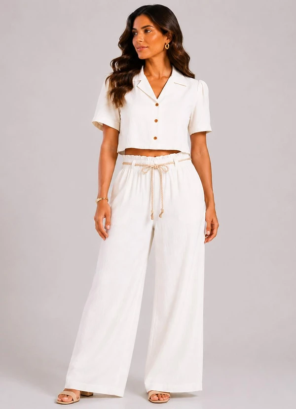 Rovitex - Conjunto Feminino em Viscolinho Branco