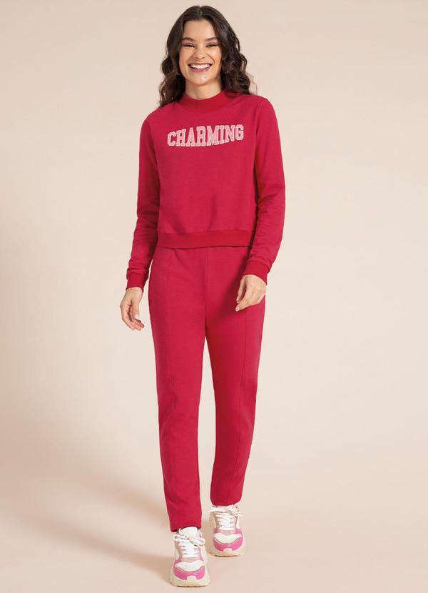 Bjoe - Conjunto Feminino Estampado com Flocado Rosa