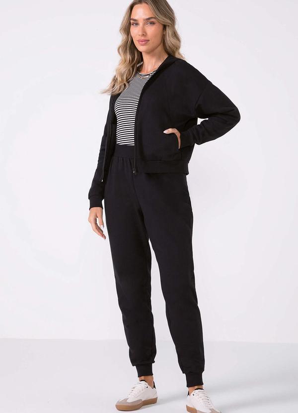 Marialícia - Conjunto Feminino Jaqueta e Calça Moletom Preto