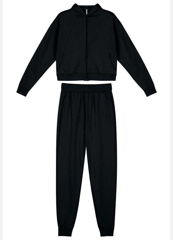 Marialícia - Conjunto Feminino Jaqueta e Calça Moletom Preto 2