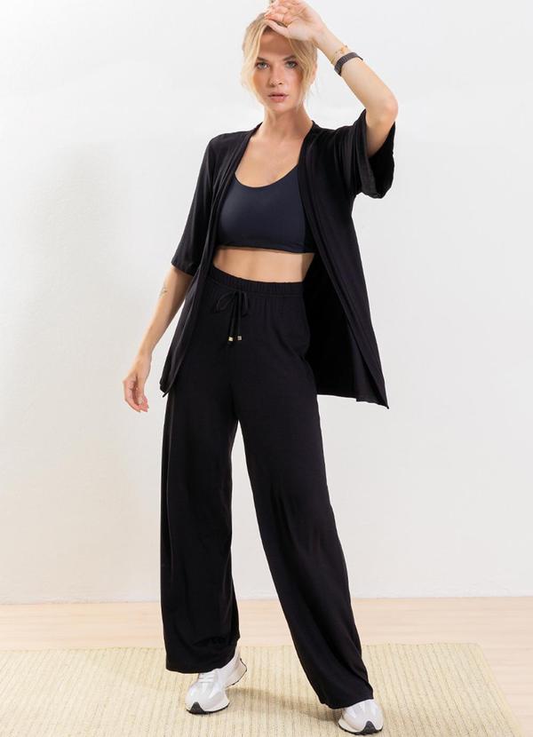 Cativa - Conjunto Feminino Kimono + Pantalona Leve Preto