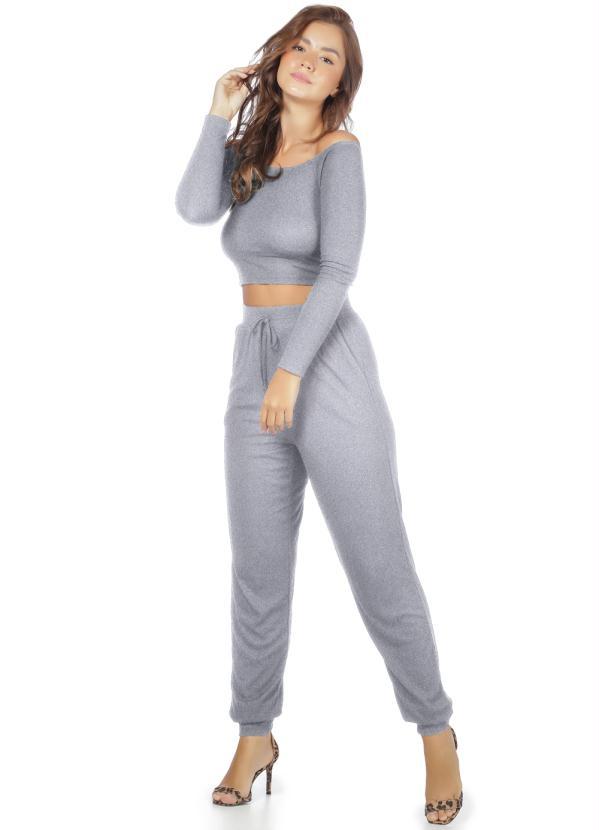 Up Close - Conjunto Feminino Liso  Blusa e Calça Mescla