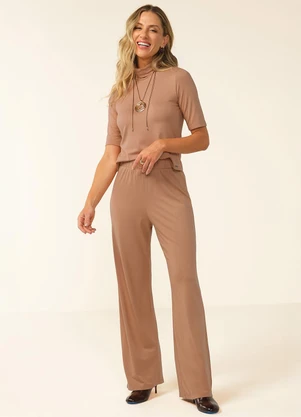 Marialícia - Conjunto Feminino Malha Crepe Marrom - MARIALÍCIA