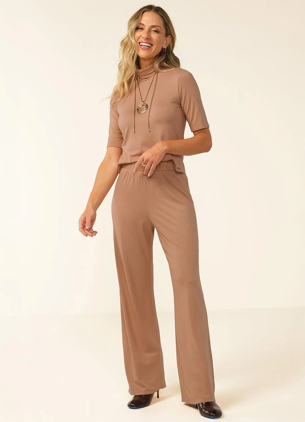 Marialícia - Conjunto Feminino Malha Crepe Marrom