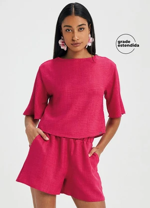 Marialícia - Conjunto Feminino Monocromático Textura Rosa - MARIALÍCIA