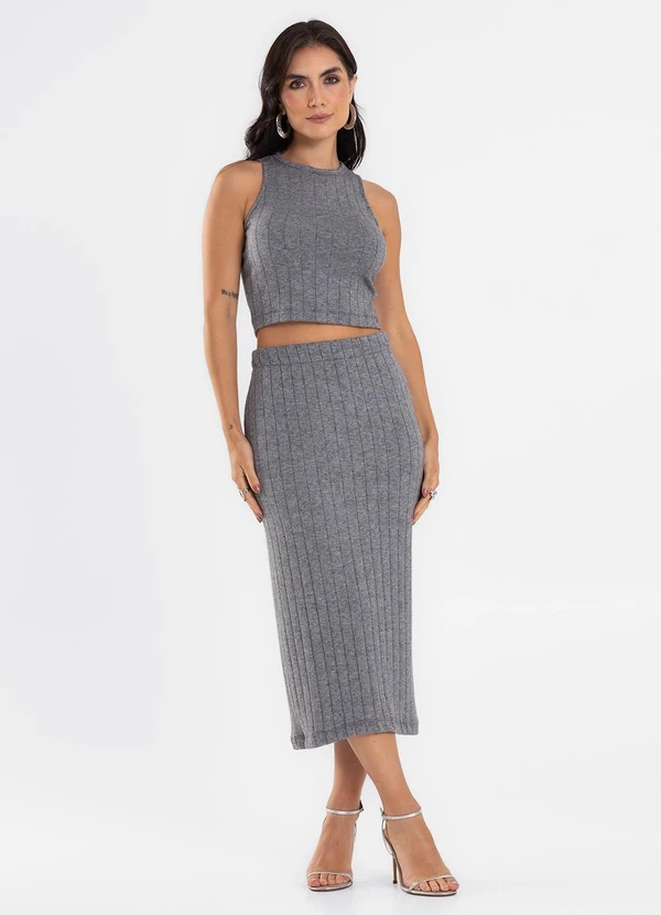 Endless - Conjunto Feminino Regata com Saia Midi Cinza