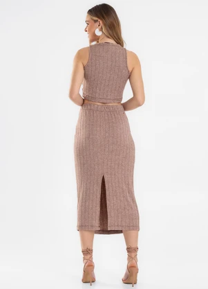 Endless - Conjunto Feminino Regata com Saia Midi Marrom - ENDLESS
