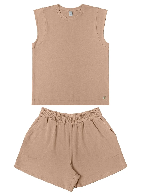 Rovitex - Conjunto Feminino Regata com Shorts Marrom 4