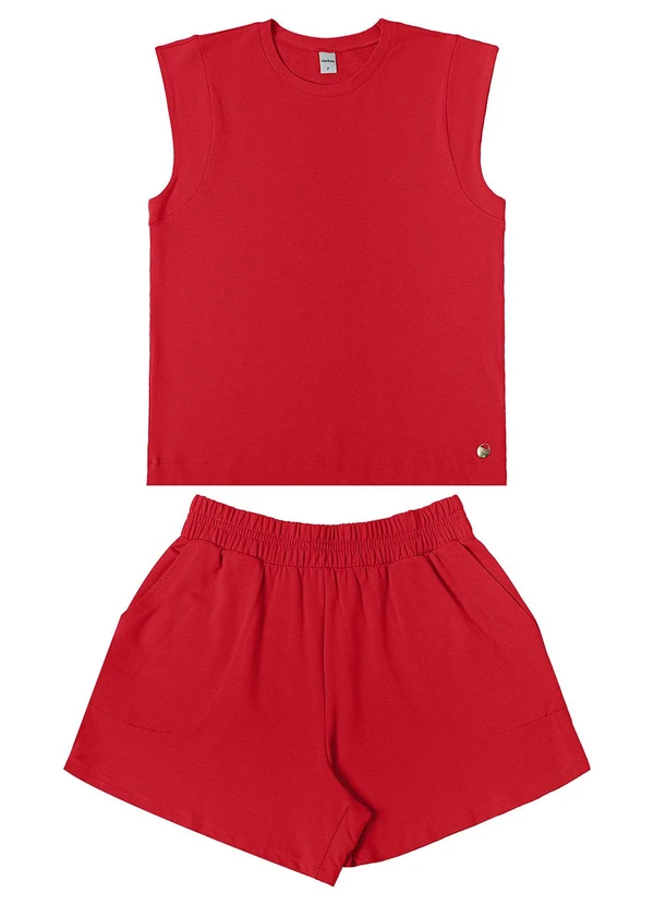 Rovitex - Conjunto Feminino Regata com Shorts Vermelho