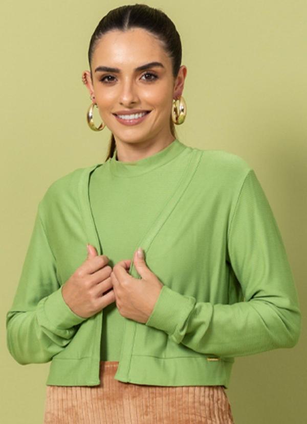 Cativa - Conjunto Feminino Regata e Cardigan Curto Verde
