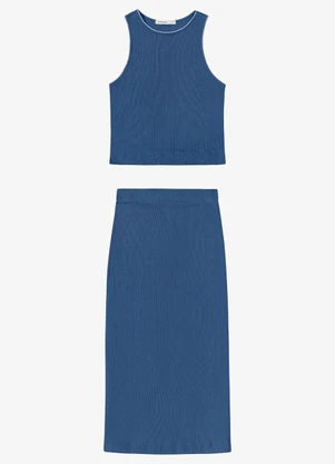 Endless - Conjunto Feminino Regata e Saia em Ribana Azul - ENDLESS