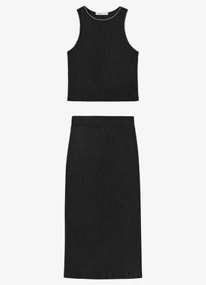 Endless - Conjunto Feminino Regata e Saia em Ribana Preto - ENDLESS