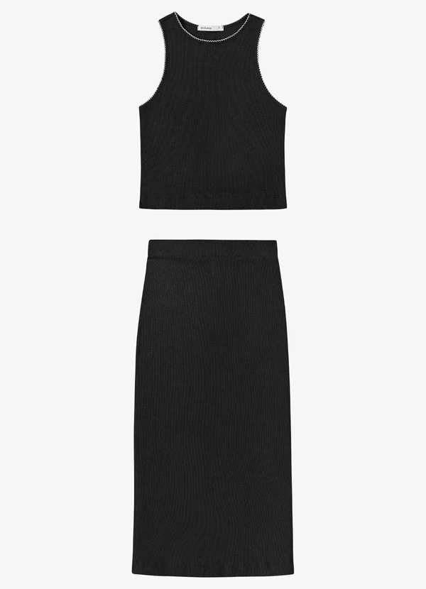 Endless - Conjunto Feminino Regata e Saia em Ribana Preto