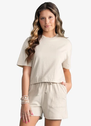 Minty - Conjunto Feminino T-Shirt Box com Shorts Bege - MINTY