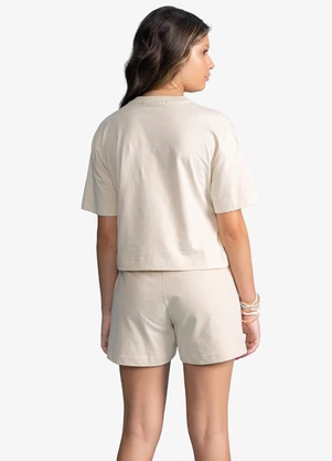 Minty - Conjunto Feminino T-Shirt Box com Shorts Bege - MINTY