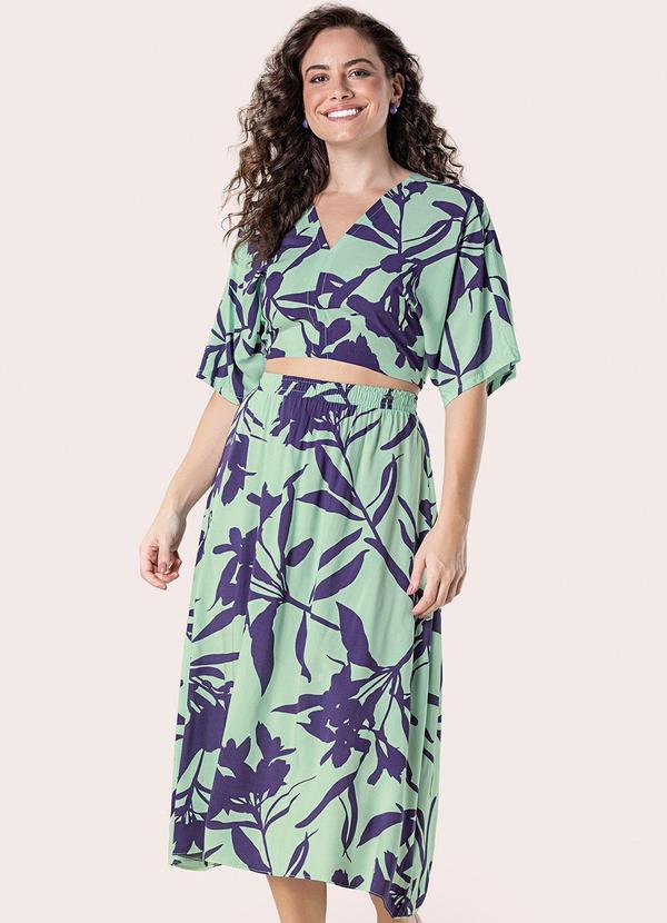 Marialícia - Conjunto Feminino Tropical Amplo com Amarração Mar