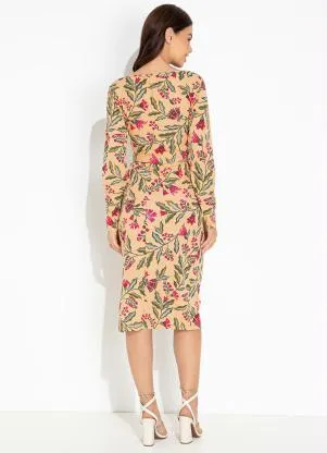 Moda Pop - Conjunto Floral Bege com Cropped e Saia Midi - MODA POP