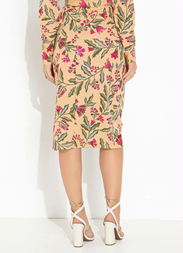 Moda Pop - Conjunto Floral Bege com Cropped e Saia Midi 6