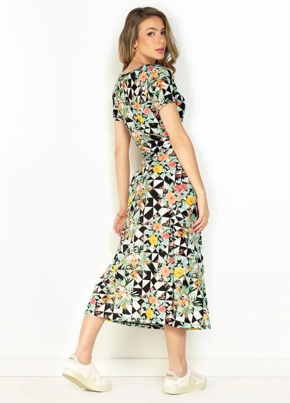 Moda Pop - Conjunto Floral de Saia com Fenda e Cropped 2