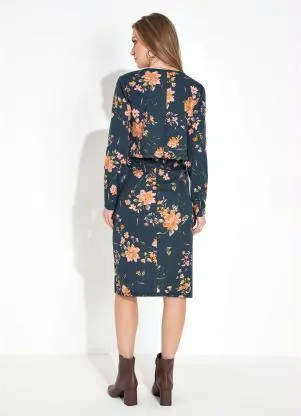 Moda Pop - Conjunto Floral Marinho Cardigan e Saia - MODA POP