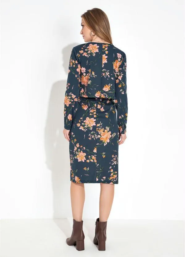 Moda Pop - Conjunto Floral Marinho Cardigan e Saia 2