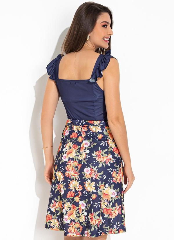 Rosalie - Conjunto Floral Marinho em Jersey Acetinado 2