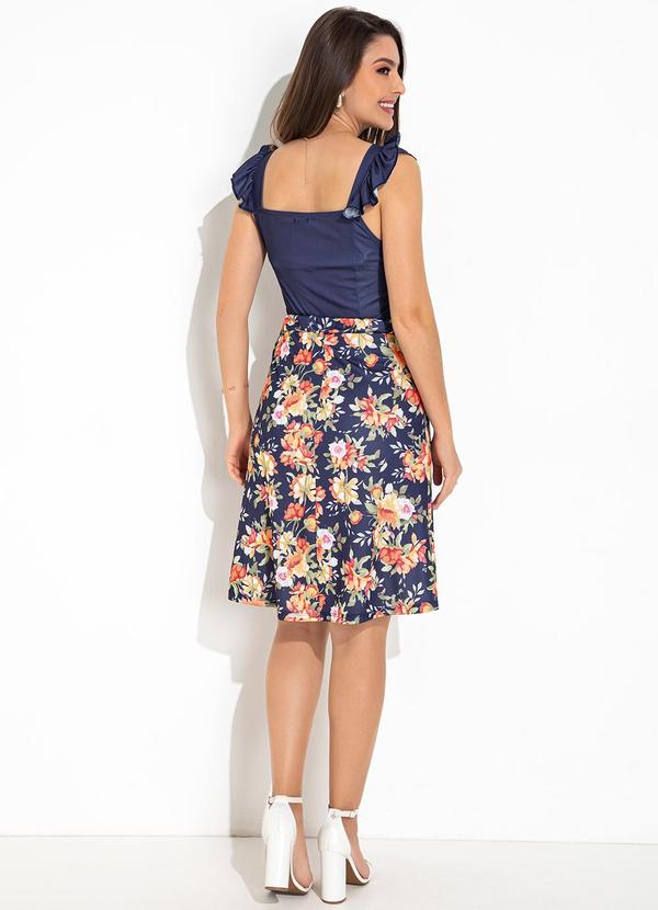 Rosalie - Conjunto Floral Marinho em Jersey Acetinado 4